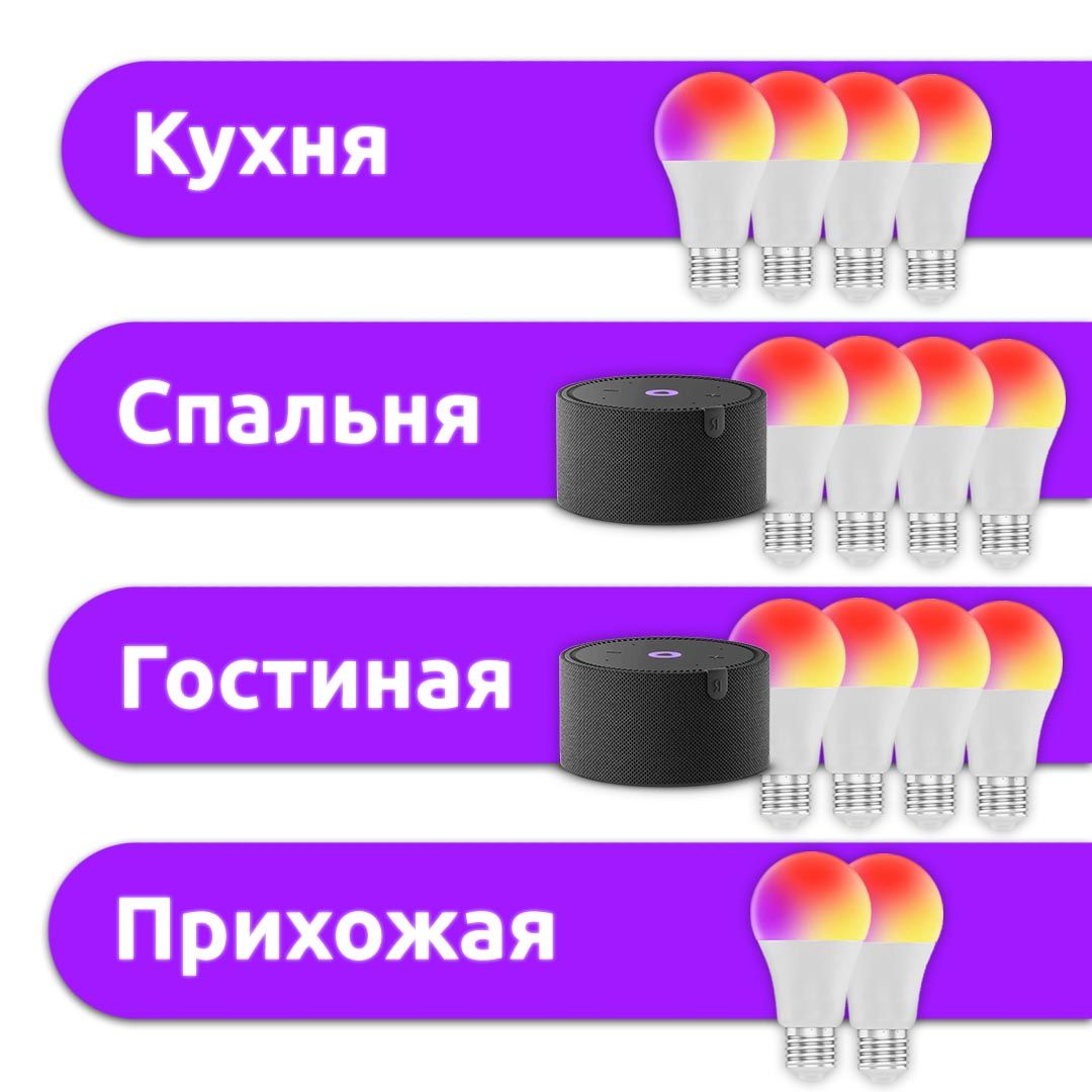 Умный дом с Алисой. Освещение с голосовым управлением для 2х-ком-й квартиры. 16 устройств.