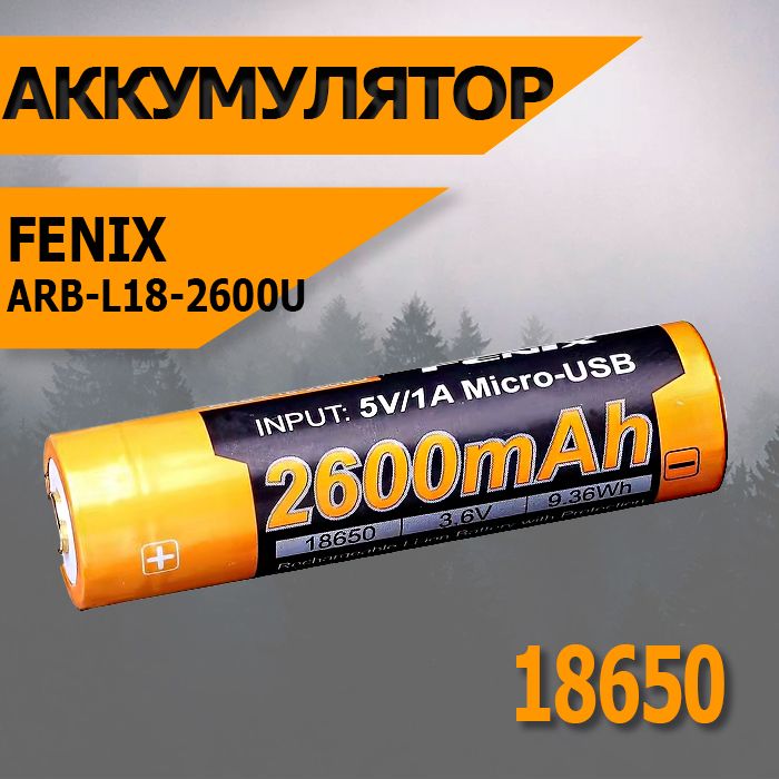 Аккумулятор 18650 Fenix ARB-L18-2600U mAh с разъемом для USB