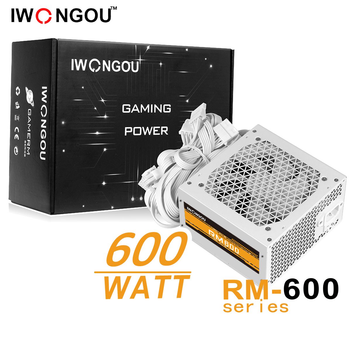 блок питания для пк IWONGOU 600W (RM600) ATX,12CM кулер ,20+4p,2*CPU(4+4),2*PCI-E(6+2),4*SATA,3*Molex, кабель питания