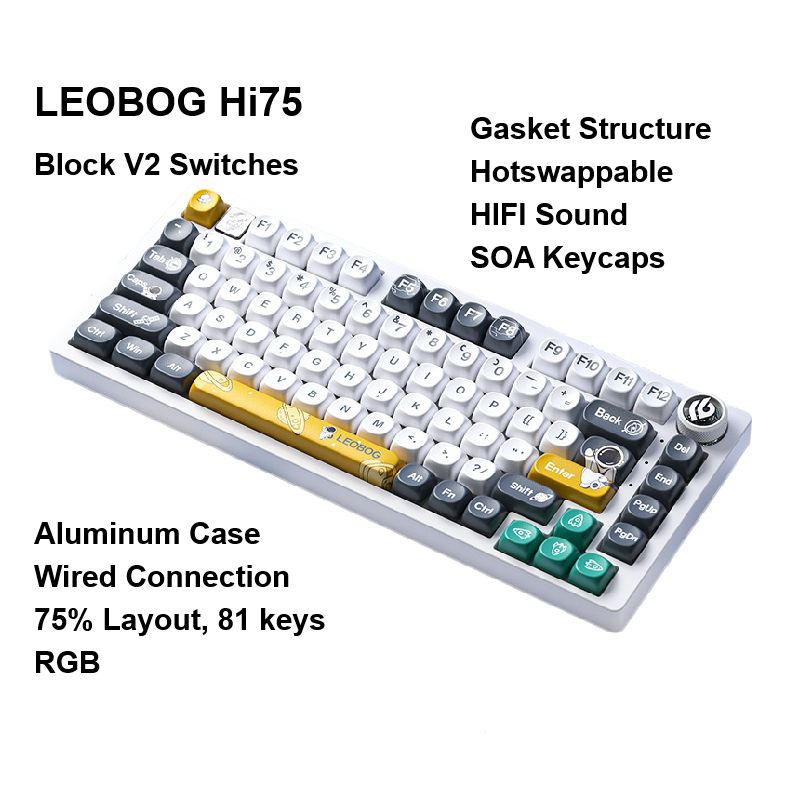 LEOBOGИгроваяклавиатурапроводнаяHi75,Astronaut,BlockV2Switches,SOAKeycaps,Английскаяраскладка,темно-серый