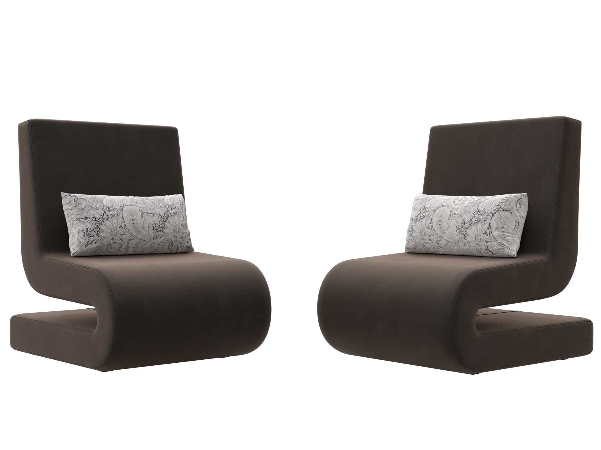Кресло Волна (2 шт.), велюр, механизм нераскладной, коричневый, 65x77x78см. Хит Диванов