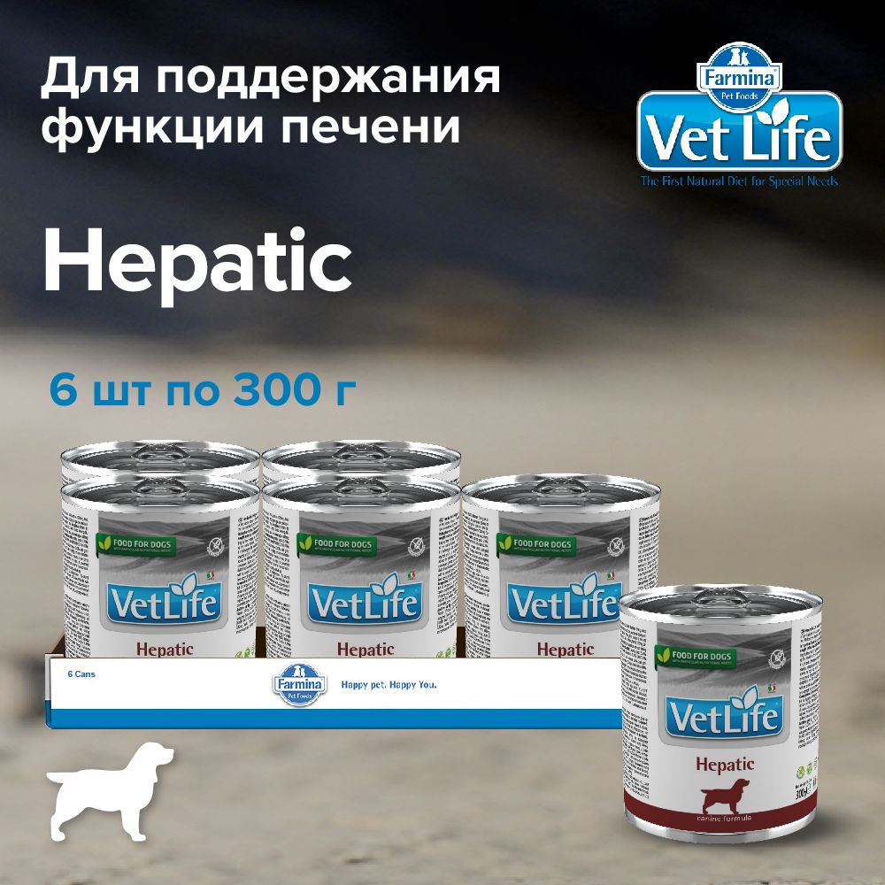 Влажный корм Farmina Vet Life Dog Hepatic с курицей диетический для собак при хронической печеночной недостаточности 6 штук по 300гр