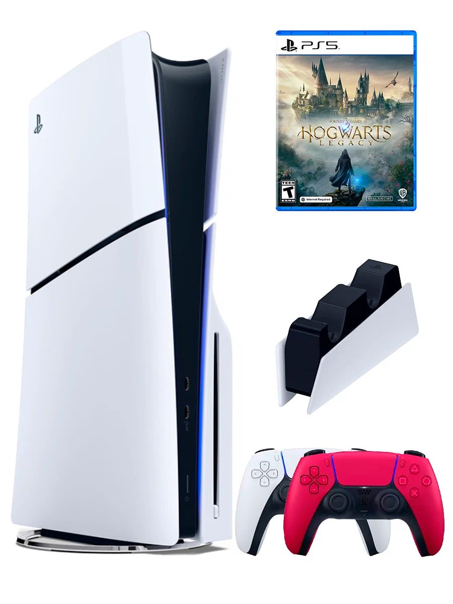 PS5 (ПС5) Игровая приставка Sony PlayStation 5 Slim +2-й геймпад(красный)+зарядное+игра Hogwarts, 1000ГБ