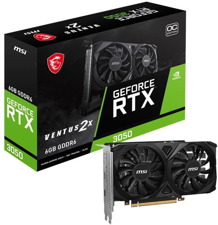 MSI Видеокарта GeForce RTX 3050 VENTUS 2X 6 ГБ (RTX 3050 VENTUS 2X 6G OC)