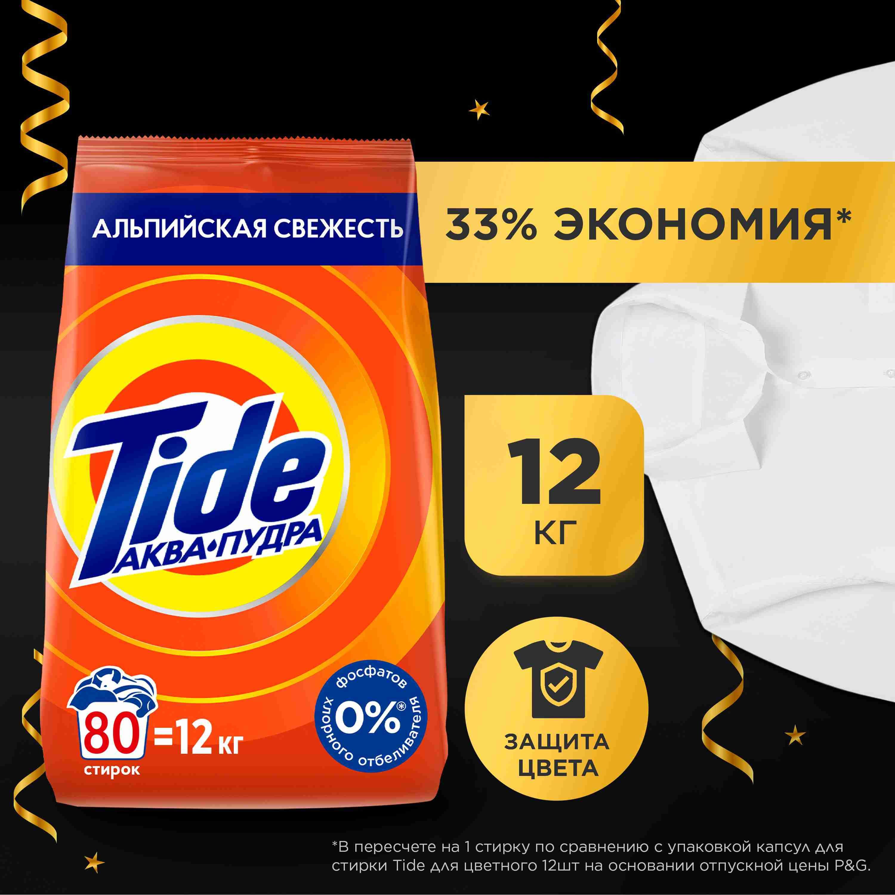 Стиральный порошок Tide Аквапудра Альпийская свежесть, автомат, универсальный, 12 кг