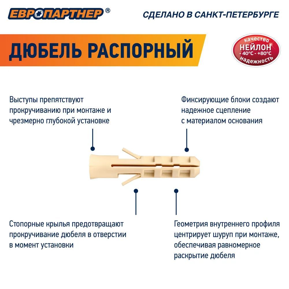 Дюбель распорный 5х25мм PND нейлоновый Европартнер