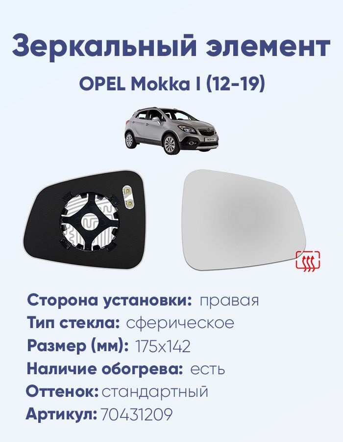 Зеркальный элемент правый OPEL Mokka I (12-19) сфера нейтральный с обогревом