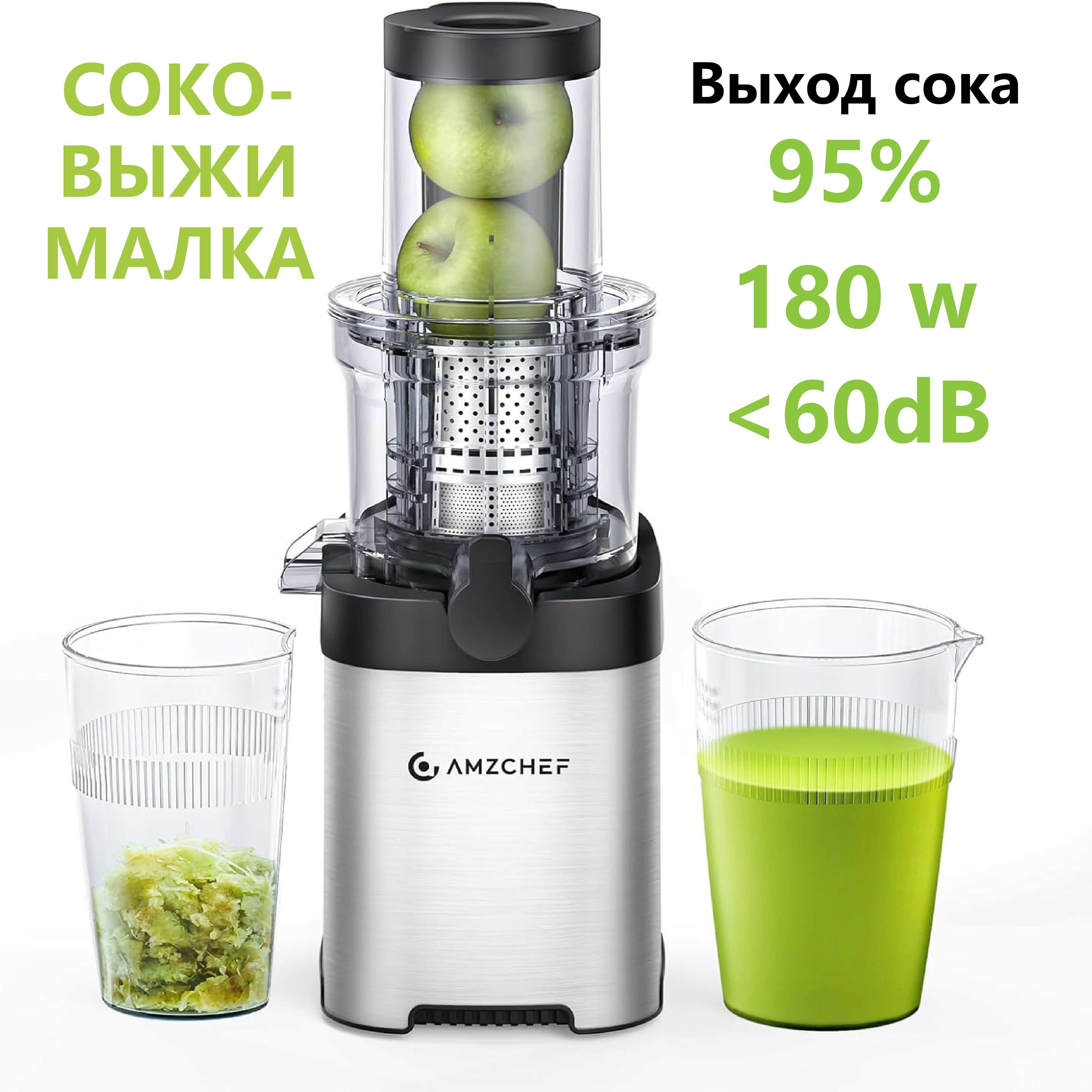 Amzchef Соковыжималка шнековая ZM1902B, серебристый