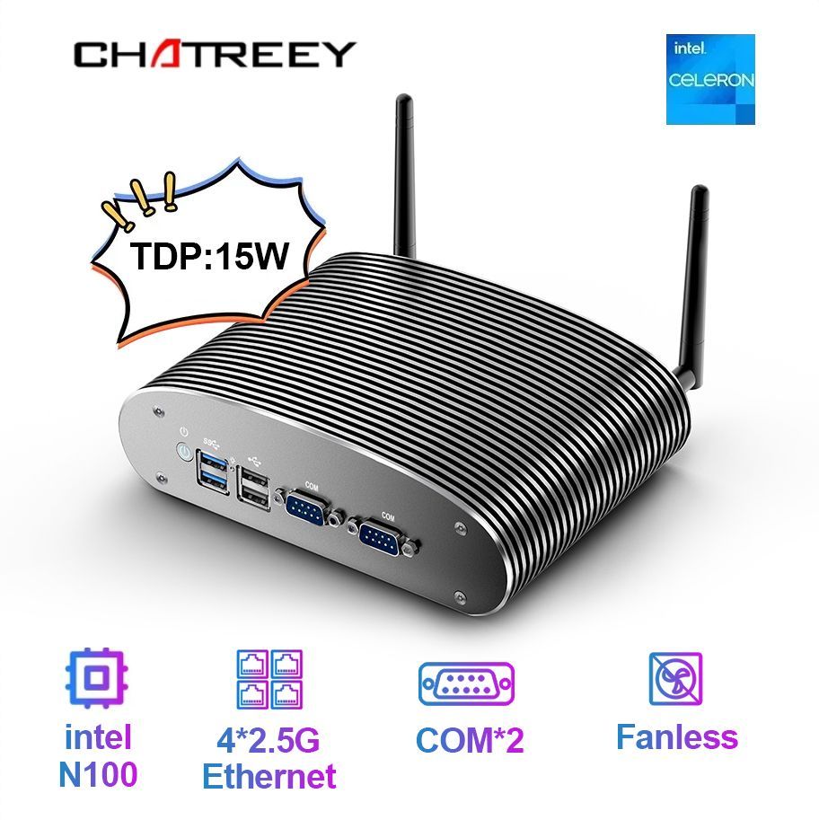 Chatreey Мини-ПК MR02 (Intel Alder Lake N100, RAM Отсутствует, Intel UHD Graphics, Windows 11 Pro), серый