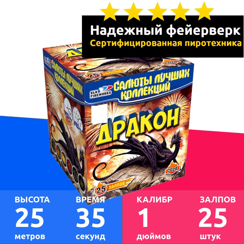 SLK Fireworks Салют 1"", число зарядов25 , высота подъема25 м.