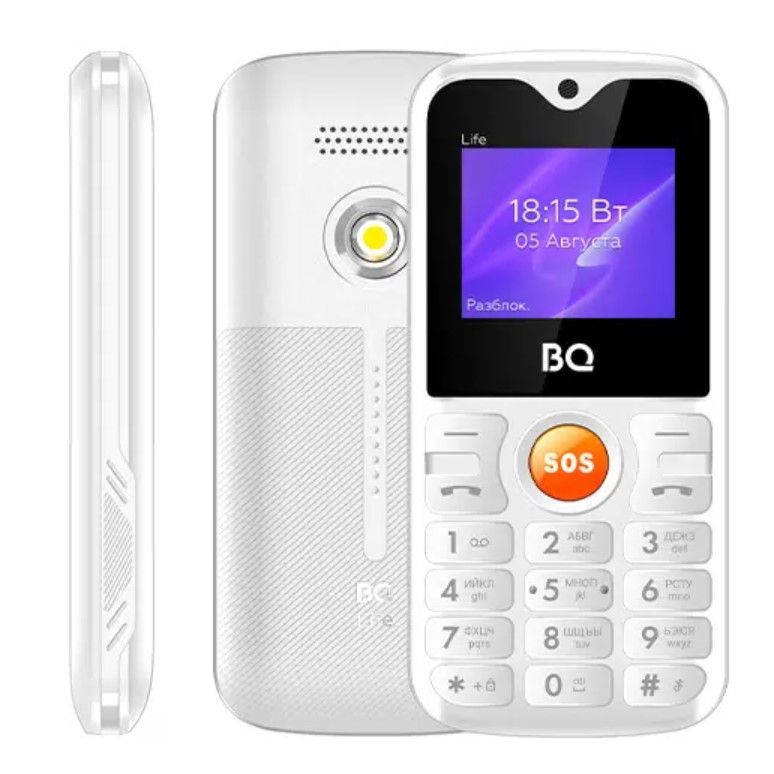 Мобильный телефон BQ 1853 Life White, 2 mini-SIM карты, аккумулятор 600 мАч, фонарик, большие кнопки