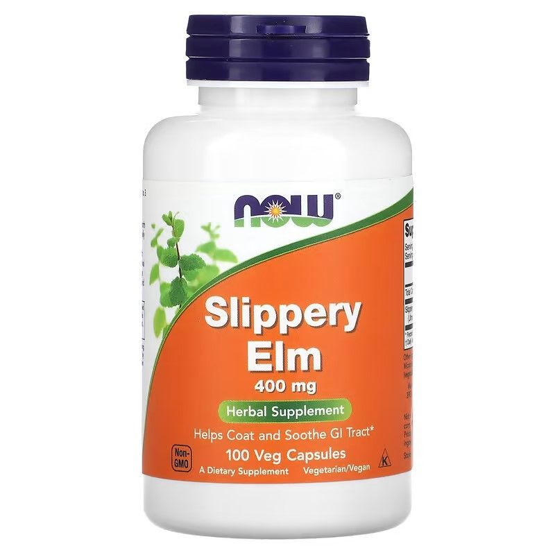 Добавка для здоровья ЖКТ Slippery Elm, Красный вяз, 400 мг 100 растительных капсул, NOW Foods, Нау Фудс, США