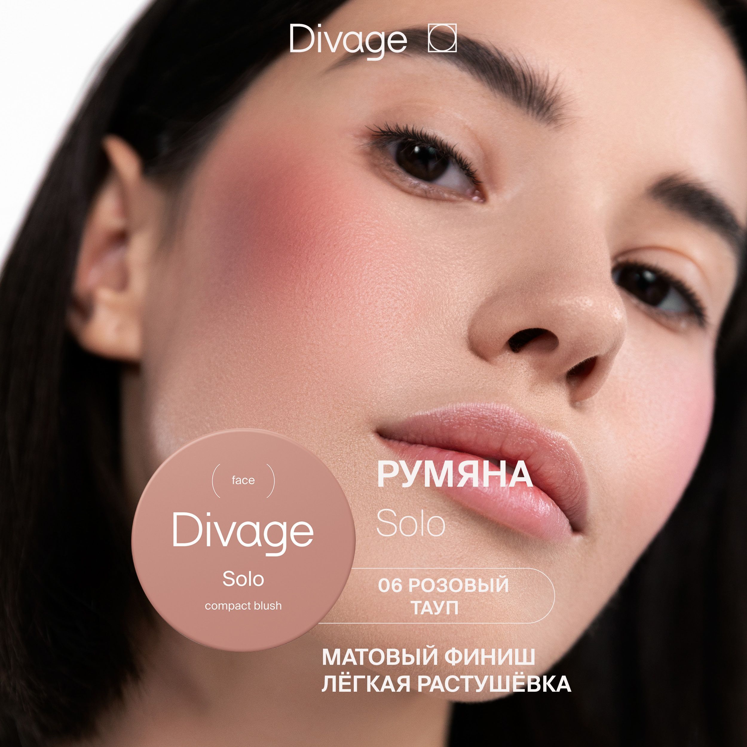 DIVAGE Румяна для лица компактные Solo Compact Blush, Тон 06 светло-коричневый матовый