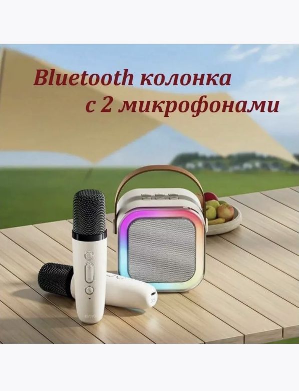 Караоке колонка bluetooth с двумя беспроводными микрофонами