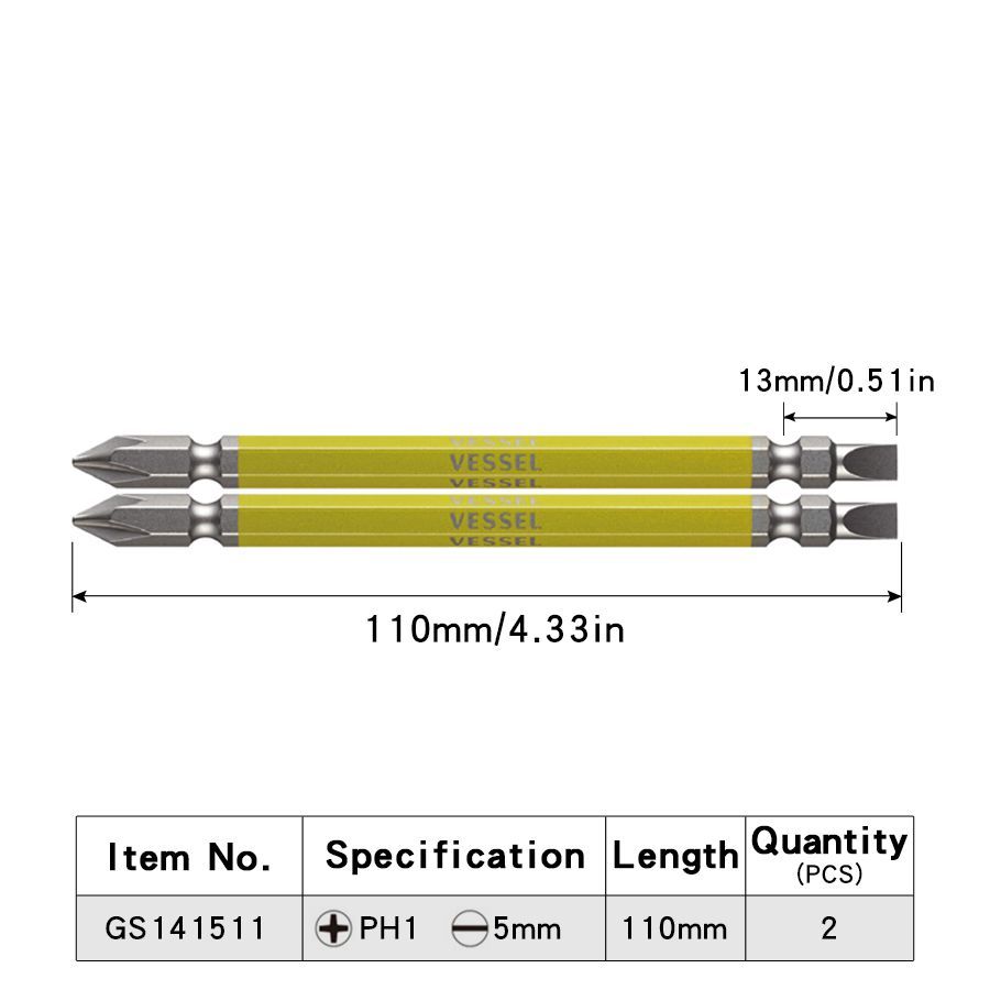 VESSEL,намагниченныйудлинительсдвойнойголовкой,наборголовокPhillips,битыдляэлектрическихотверток,шестигранные,серияGS141