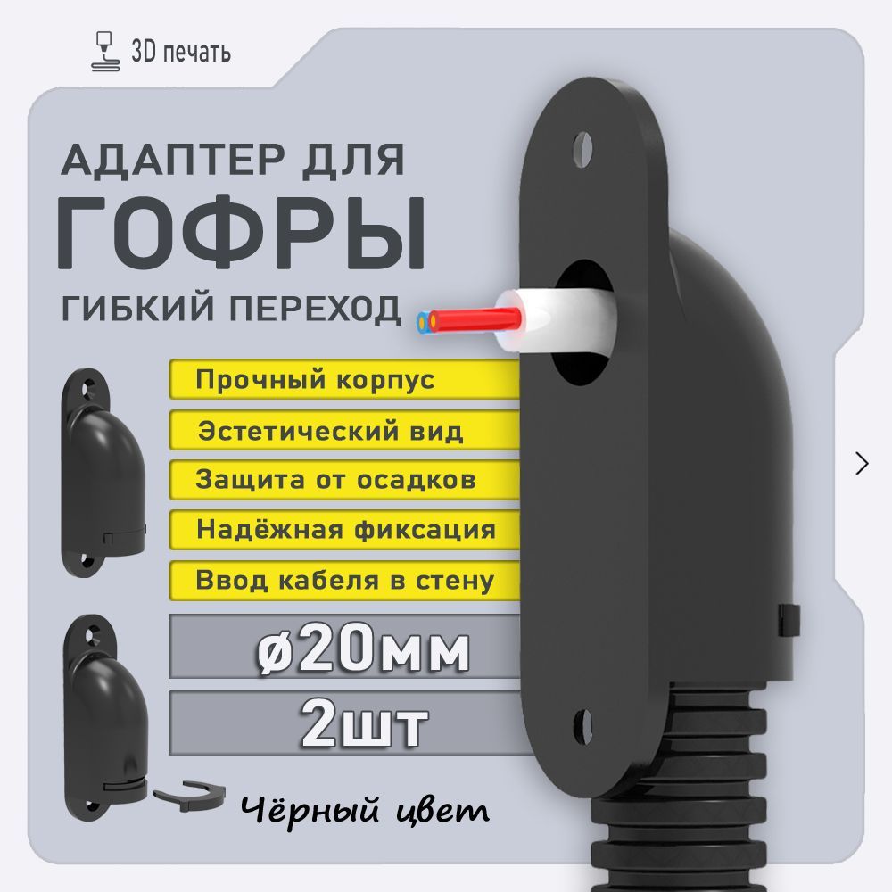 Вводгофры20ммвстену,2шт,черныйцвет.Кабельныйввод,гибкийпереход,адаптерпереходникдлягофрыкабеля