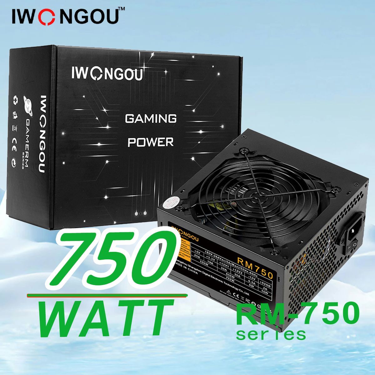 блокпитаниядляпкIWONGOU750WATX2.3,12CMкулер,20+4p,2*CPU(4+4),2*PCI-E(6+2),5*SATA,3*Molex,кабельпитания