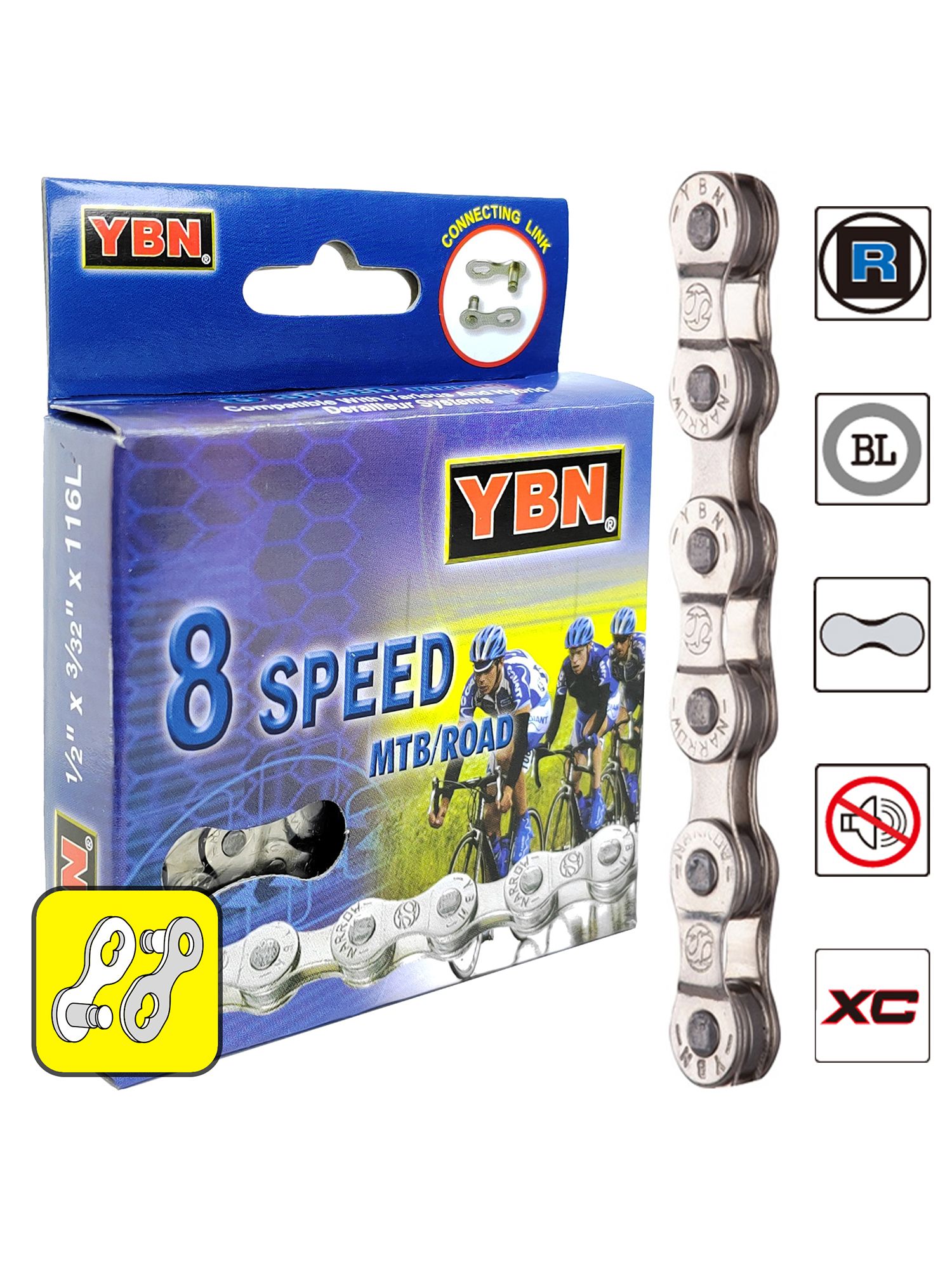 YBN Цепь для велосипеда S8-S2, 1/2"x3/32", 116 звеньев, 8 скоростей, замок цепи — Товары для велоспорта — фото 4