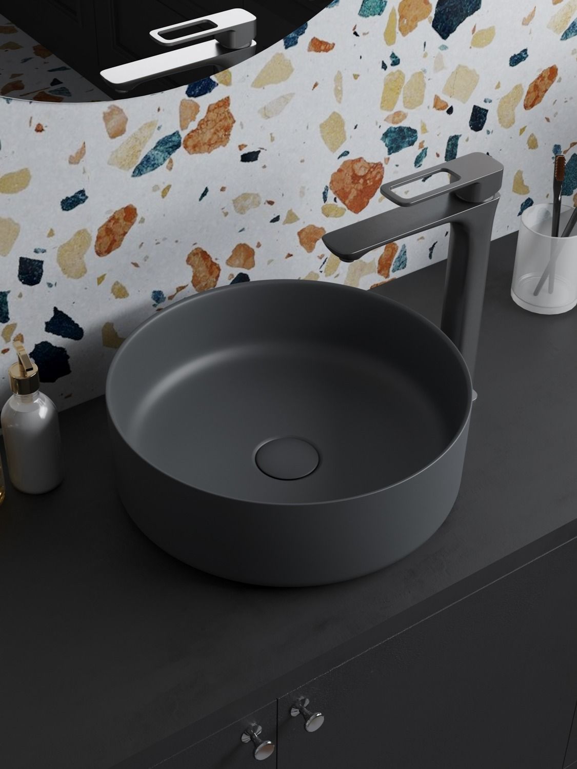 Фото товара на маркетплейсе ozon Раковина накладная IDDIS, серая, матовая, Ray, RAYGM03i27