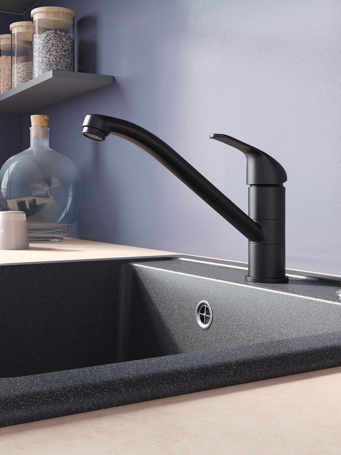 Фото товара на маркетплейсе ozon Смеситель для кухни Milardo, черный матовый, Meal, M02BLR0M05