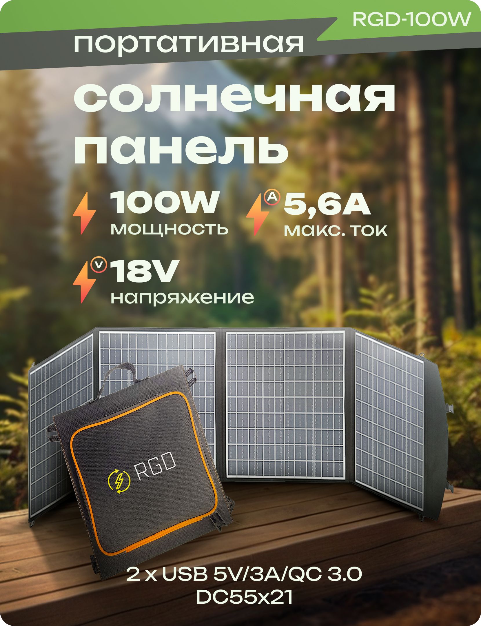 RGDПортативнаясолнечнаяпанель,100Вт
