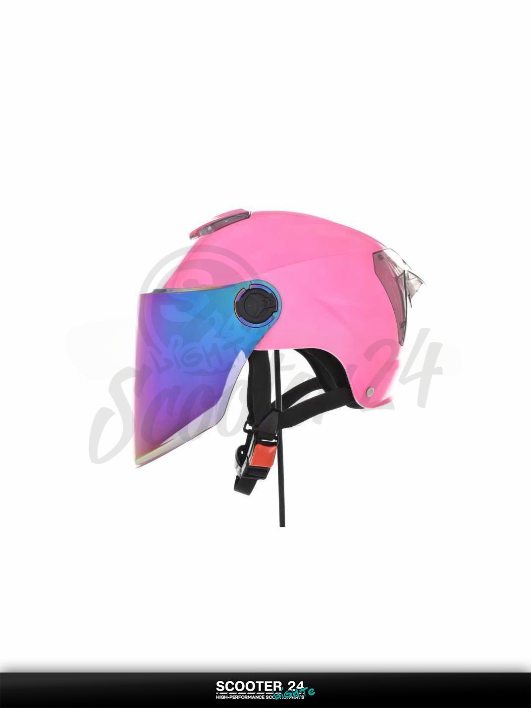 Шлем открытый (мото 50cc/вело/самокат) "DAVID" (#S308 розовый глянцевый M-XL визор хамелион) мото / для скутера и питбайка / универсальный