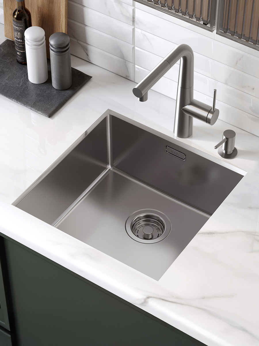 Фото товара на маркетплейсе ozon Мойка для кухни с сифоном, нержавеющая сталь, универсального монтажа, сатин, 440*440, IDDIS, Prime, PRI44S0i77