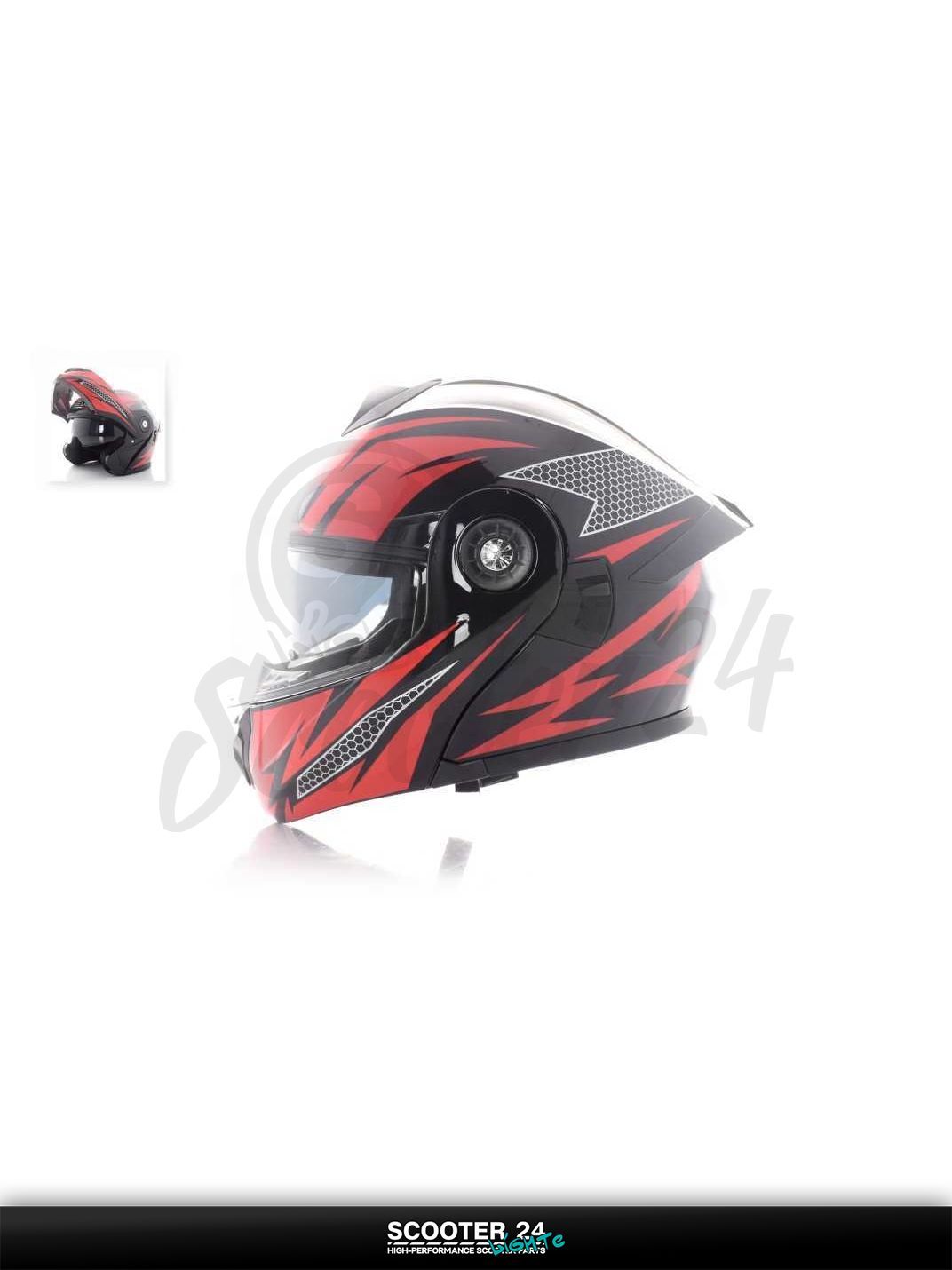 Шлем трансформер "IBK" (#112 черно-красный, очки, M) универсальный на мотоцикл мопед и скутер / эндуро / питбайк / квадроциклы ATV