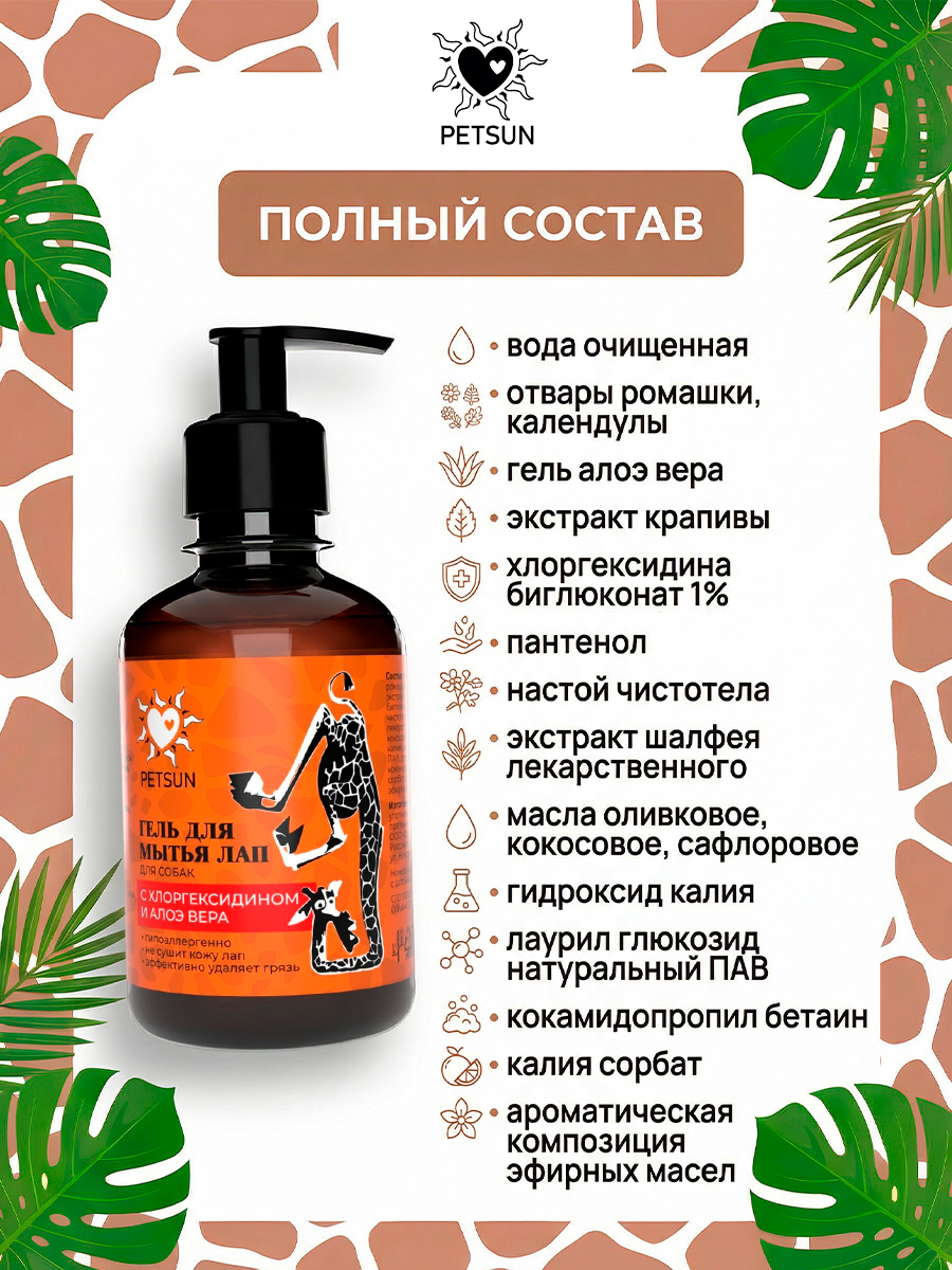 Шампунь для лап собак с хлоргексидином и алоэ