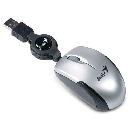 Мышь компактная МИНИ проводная USB с вытяжным кабелем-рулеткой 75 см Genius Micro Traveler V2 USB Silver #1