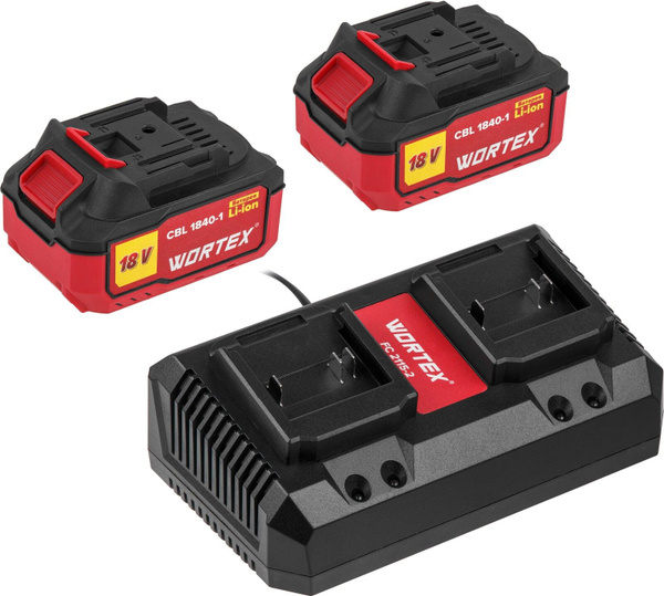 Комплект аккумулятор 18В 4Ач 2 штуки и зарядное устройство WORTEX ALL1 ...