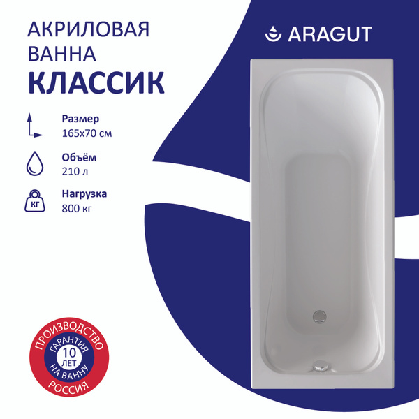Акриловая ванна ARAGUT Классик 165х70 купить на OZON по низкой цене ...