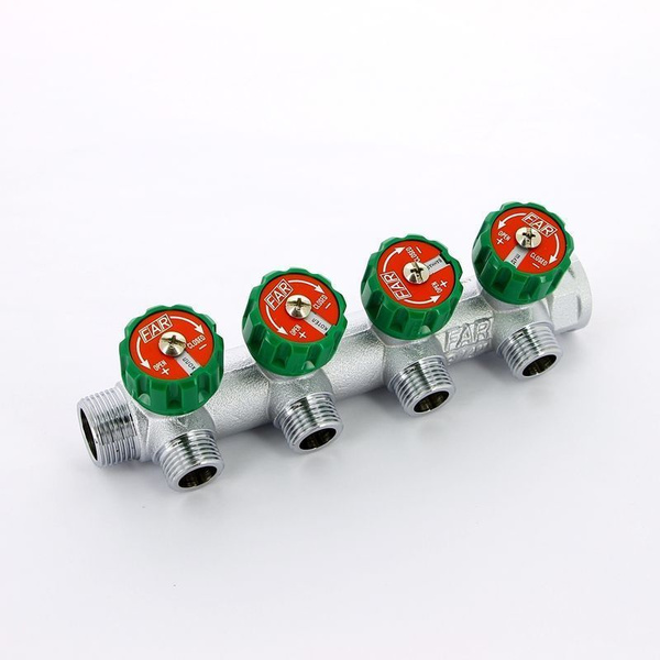 Коллектор (гребёнка) FAR 3/4"X1/2 на 4 выхода плоское уплотнение ...