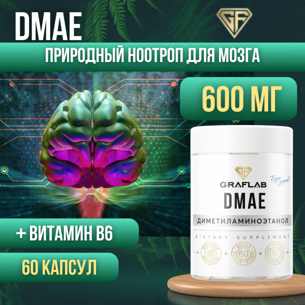 GraFLab, Dmae, ДМАЭ ДМАЕ битартрат, ноотроп для мозга, 600 мг, 60 ...