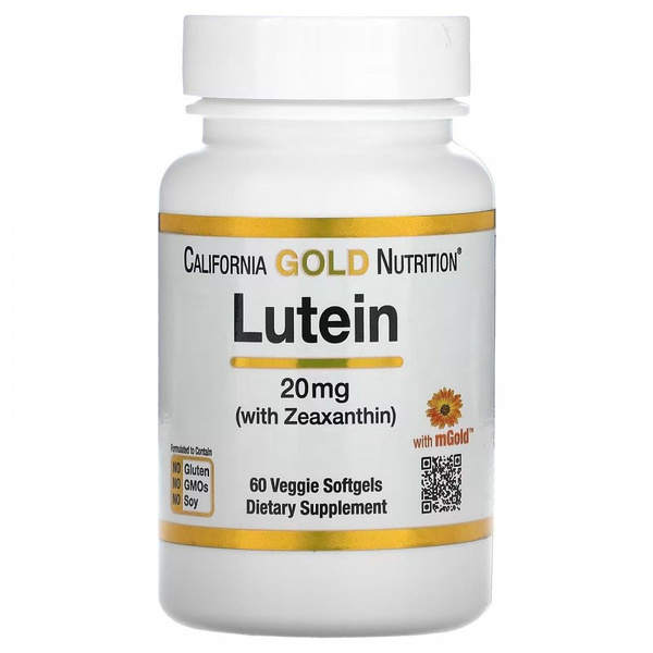California Gold Nutrition, лютеин с зеаксантином, 20 мг, 60 ...