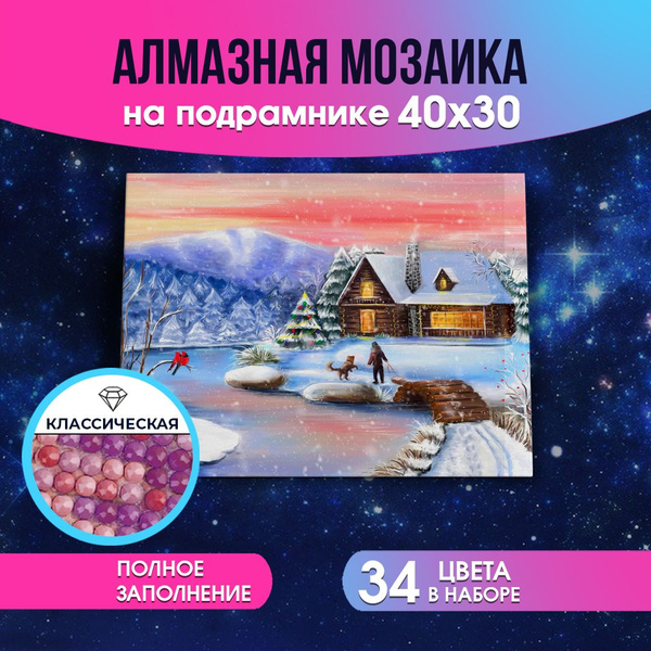 Алмазная мозаика Рыжий кот новогодняя "ЧУДЕСНАЯ ЗИМА" 30х40 см на ...