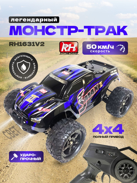Радиоуправляемый монстр Remo Hobby Smax синий 4WD RTR масштаб 1:16 2.4G ...