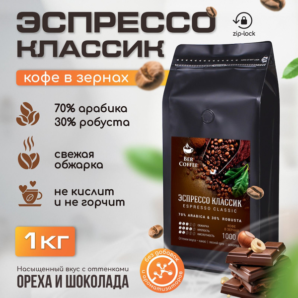 Кофе в зернах 1 кг BerCoffee Эспрессо Классик - купить с доставкой по ...