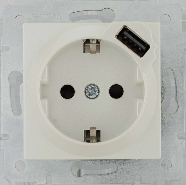 Розетка встраиваемая Lexman Виктория с заземлением разъем USB цвет ...