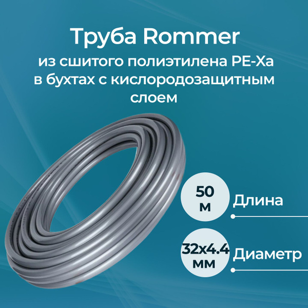 Труба из сшитого полиэтилена PE-Xa Rommer в бухтах серая 32х4.4, бухта ...