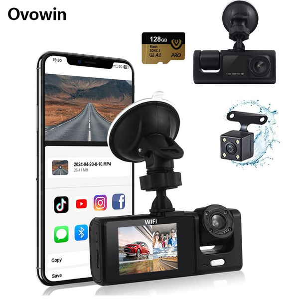 Видеорегистратор ovowin 3в1 с камерой заднего вида и салона,1080P，24h ...