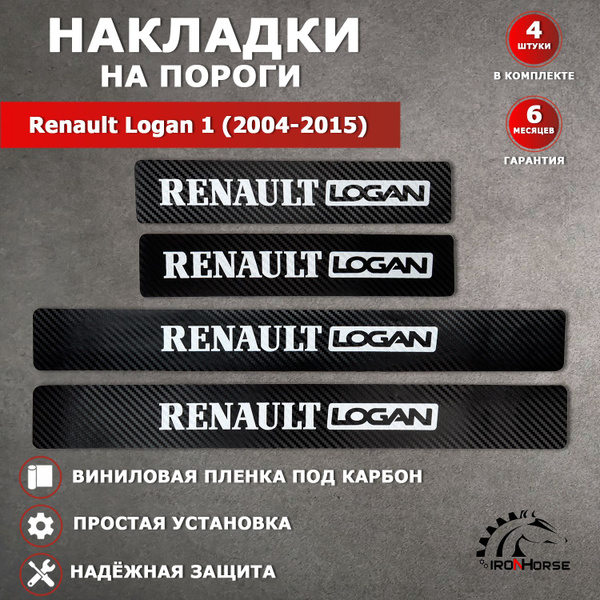 Накладки на пороги карбон черный Рено Логан 1 / Renault Logan 1 (2004 ...