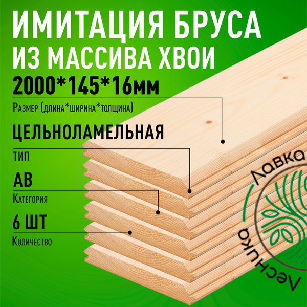 Имитация бруса 16х145х2000 мм комплект 6 досок из Хвои АВ - купить с ...