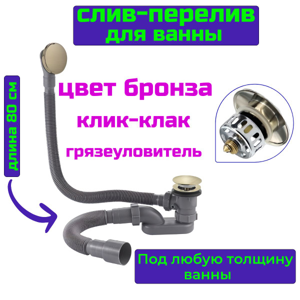 Слив перелив для ванны бронза обвязка клик-клак SanNeva - купить по ...