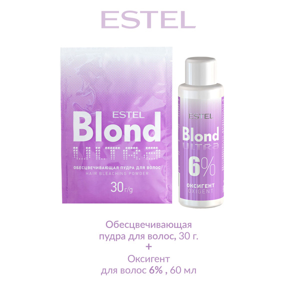 ESTEL ULTRA BLOND Пудра для обесцвечивания волос + оксигент 6%, 1 набор ...