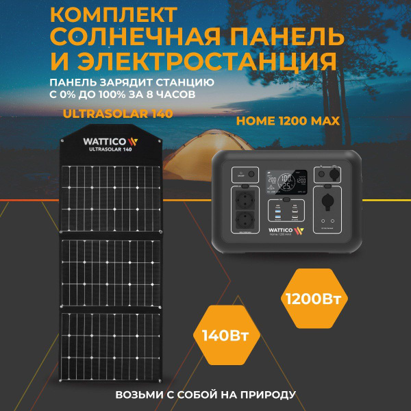 Комплект солнечной электростанции: портативная зарядная станция WATTICO ...