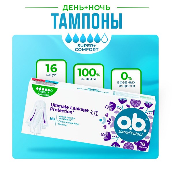 Характеристики Тампоны гигиенические женские O.B. ExtraProtect Super+ ...