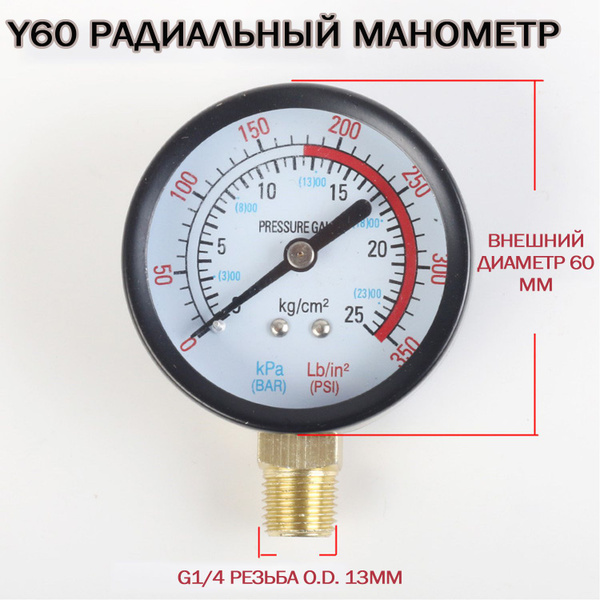 Манометр для воды и отопления радиальный 25 бар 1/4 НР TIM арт. Y-60-13 ...