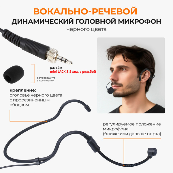 Микрофон для живого вокала NOIR-audio HS6-J3.5NUT Stereo - купить по ...