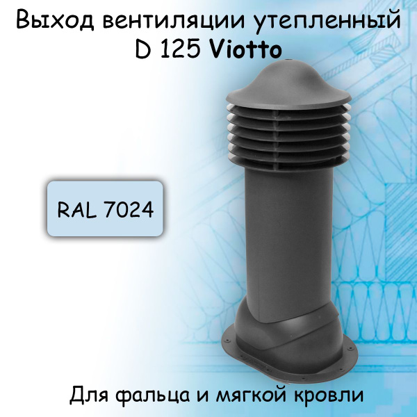 Труба вентиляционная утепленная Viotto 125х650 мм RAL 7024 для мягкой ...